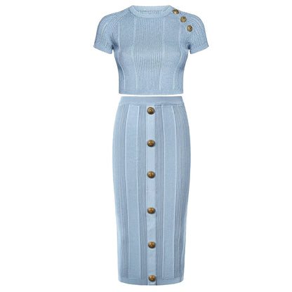Knitted T-shirt Top Half-length Midi Skirt Suit