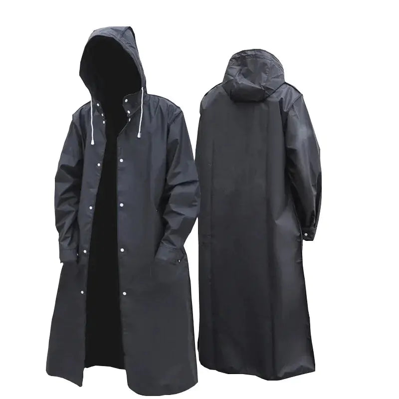 Black Waterproof Hooded Raincoat