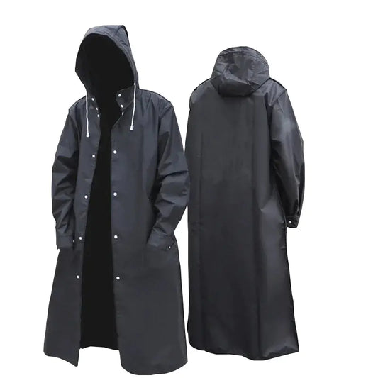 Black Waterproof Hooded Raincoat