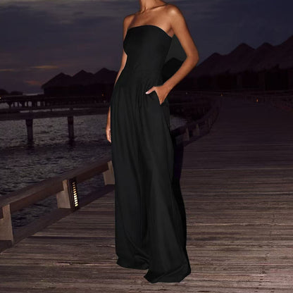 Backless Loose Tube-Top  Wide Leg Long Pants Jumpsuit