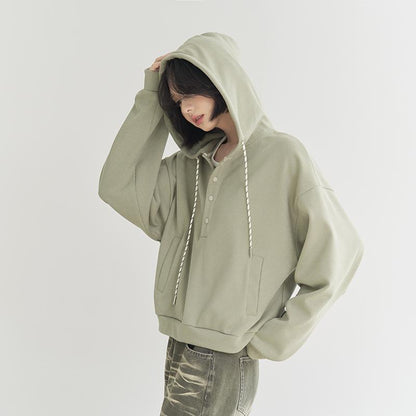 Women's Loose  Drawstring Cropped Hoodie