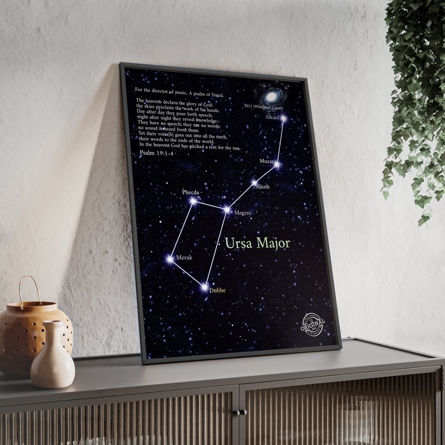 Ursa Major Constellation Star Map Poster with Wooden Frame — Astrology Wall Art