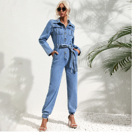WOLFF Women's Jeans Overall with Belt and Neckholder (One Piece)