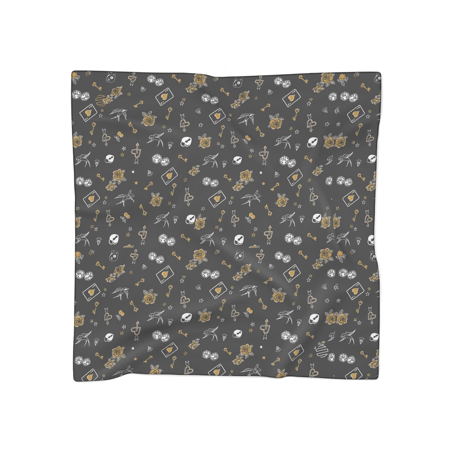 Game Of Love Silky Dark Scarf – Gothic Rose & Crystal Pattern