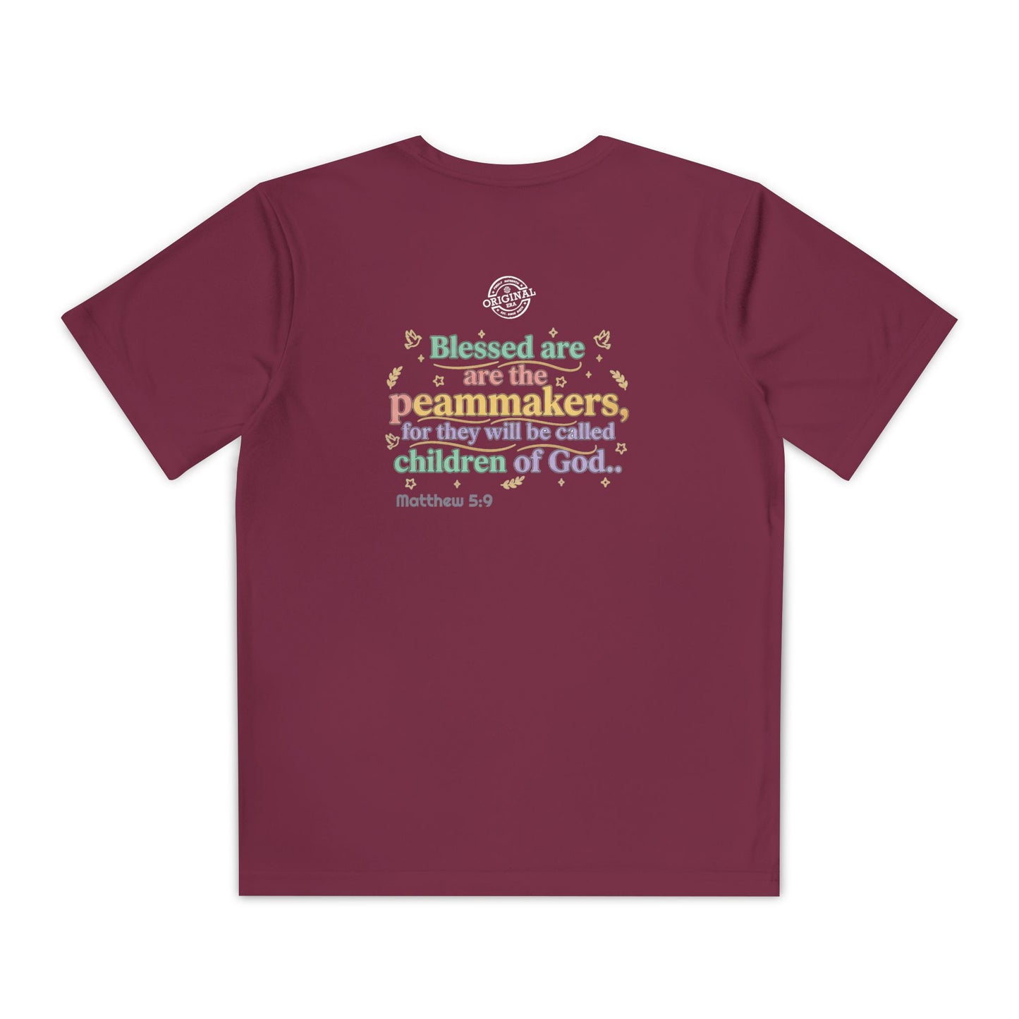 Youth Competitor Tee — "Original Era Inc." Kids' Christian Scripture T-Shirt (Matthew 5:9)