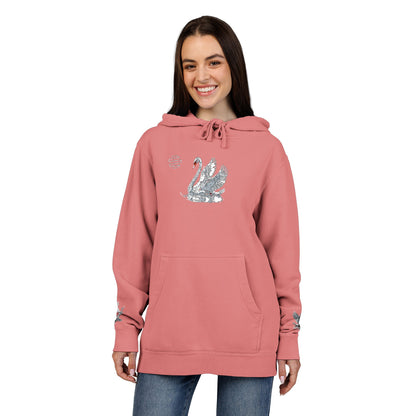 Embroidered Swan Graphic Hoodie — Vintage Pigment-Dyed