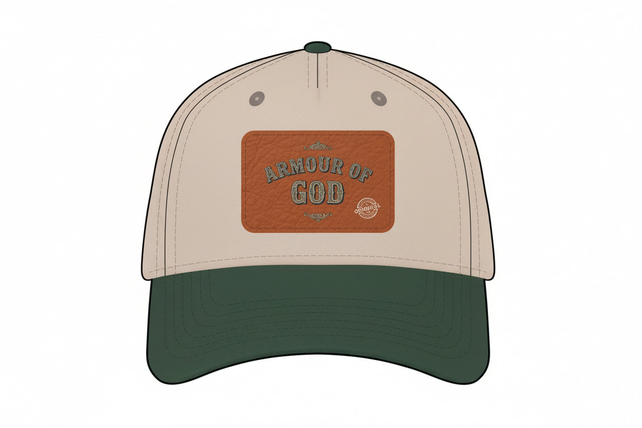 Leather Patch Baseball Cap — "Armour of God" Christian Trucker Hat