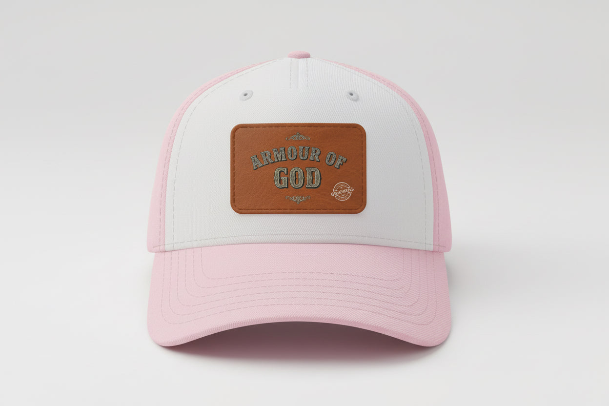 Leather Patch Baseball Cap — "Armour of God" Christian Trucker Hat