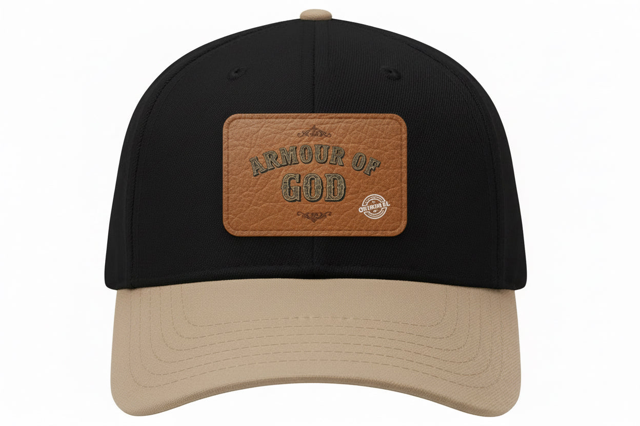Leather Patch Baseball Cap — "Armour of God" Christian Trucker Hat