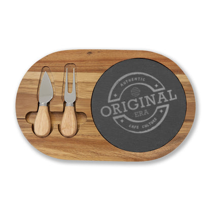 Cafe Culture Engraved Acacia Charcuterie Board with Slate Insert & Cheese Knives