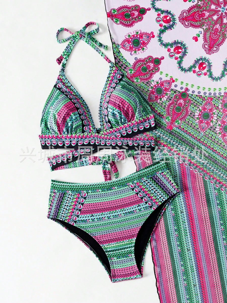 Three-Piece Bikini Set with Shawl