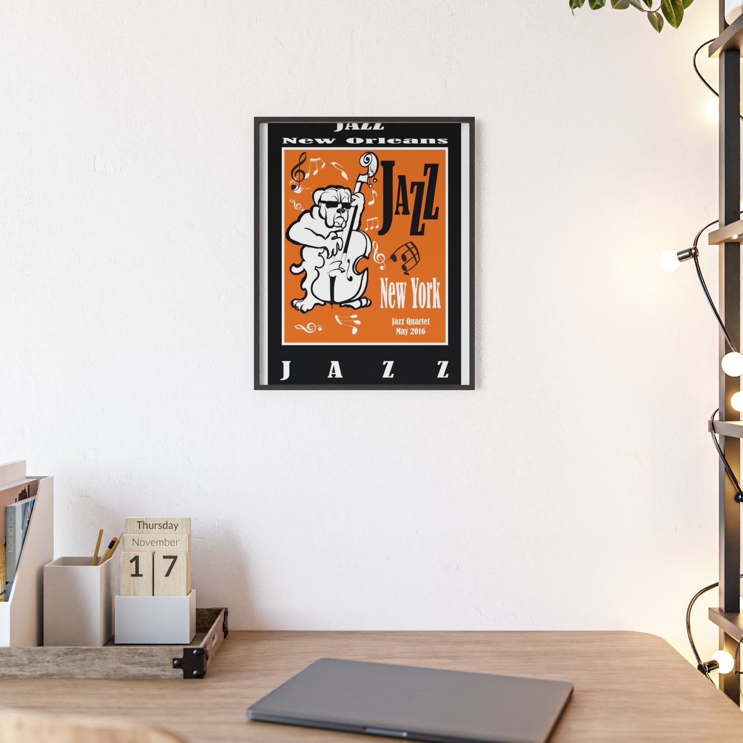 Jazz Poster with Wooden Frame — New Orleans/New York Music Print