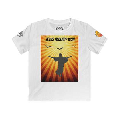 Kids Christian T‑Shirt — "Jesus Already Won / Check the Scoreboard" Graphic Tee
