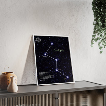 Cassiopeia Constellation Poster with Wooden Frame — Star Map Wall Art