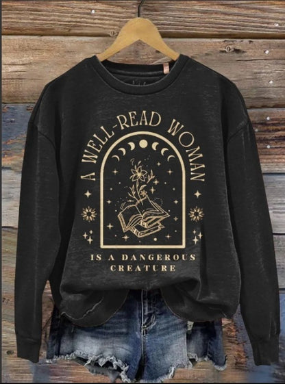 Women's "Well Read Woman" American Style Hoodless Round Neck Sweater