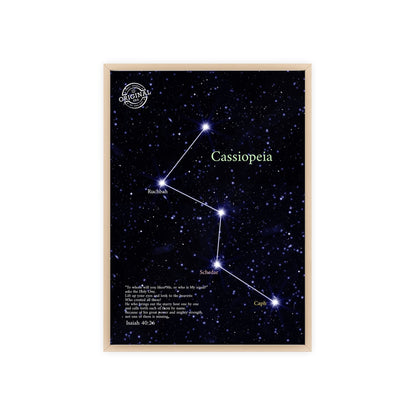 Cassiopeia Constellation Poster with Wooden Frame — Star Map Wall Art