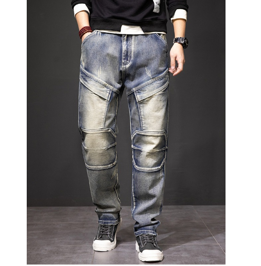 Men's Distressed Yellow Multi Pocket Work Jeans