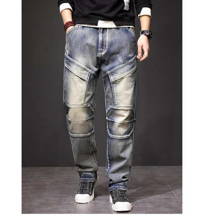 Men's Distressed Yellow Multi Pocket Work Jeans
