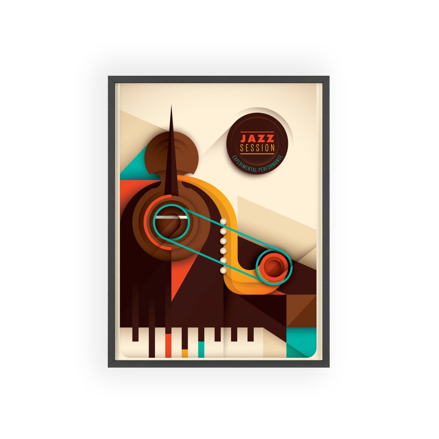 Jazz Session Poster with Wooden Frame – Retro Abstract Music Wall Art