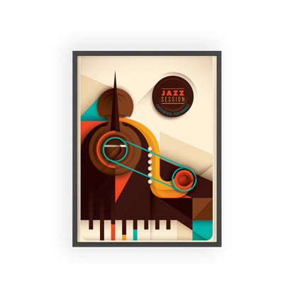 Jazz Session Poster with Wooden Frame – Retro Abstract Music Wall Art