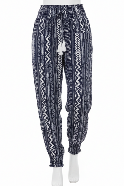 Perfee Geometric Print Tassel High-Rise Pants