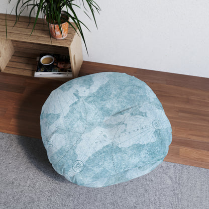 Coastal Map Round Tufted Floor Pillow