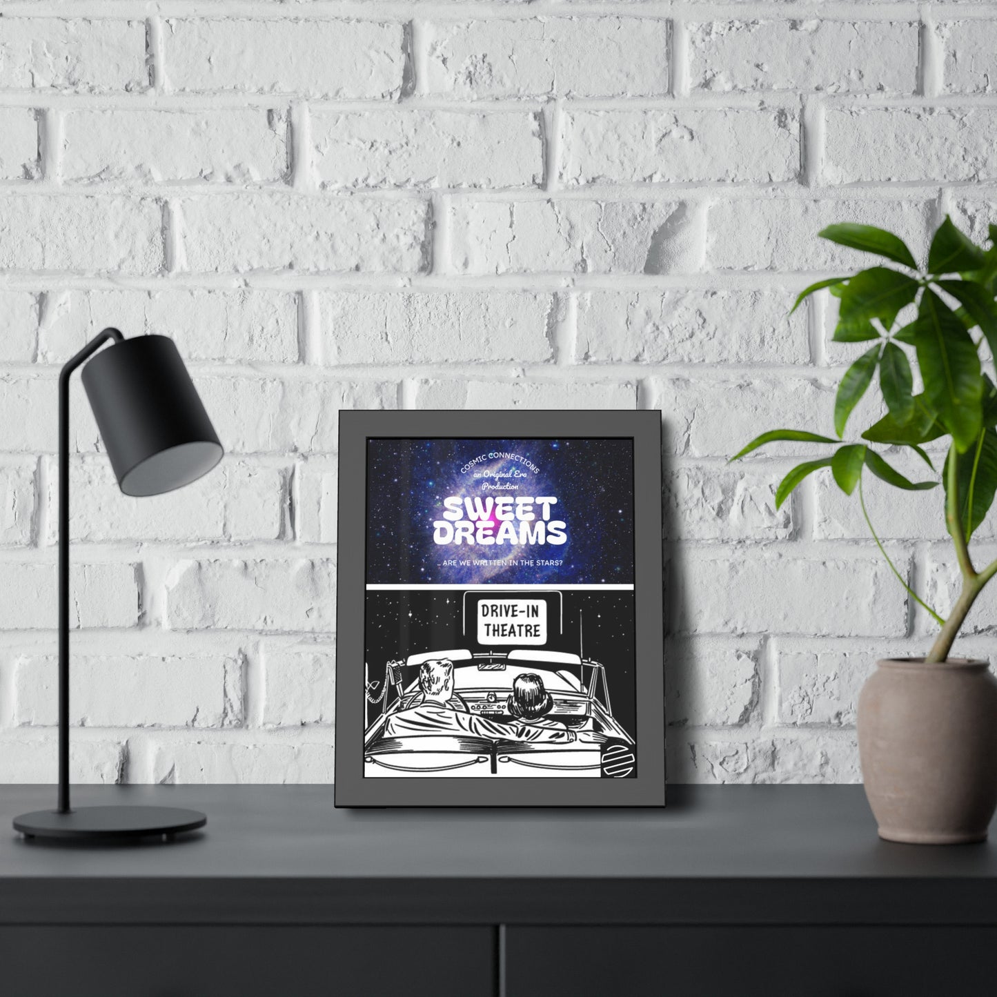 Sweet Dreams Drive-In Framed Poster — Retro Night Sky Print