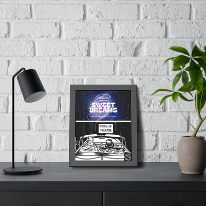 Sweet Dreams Drive-In Framed Poster — Retro Night Sky Print