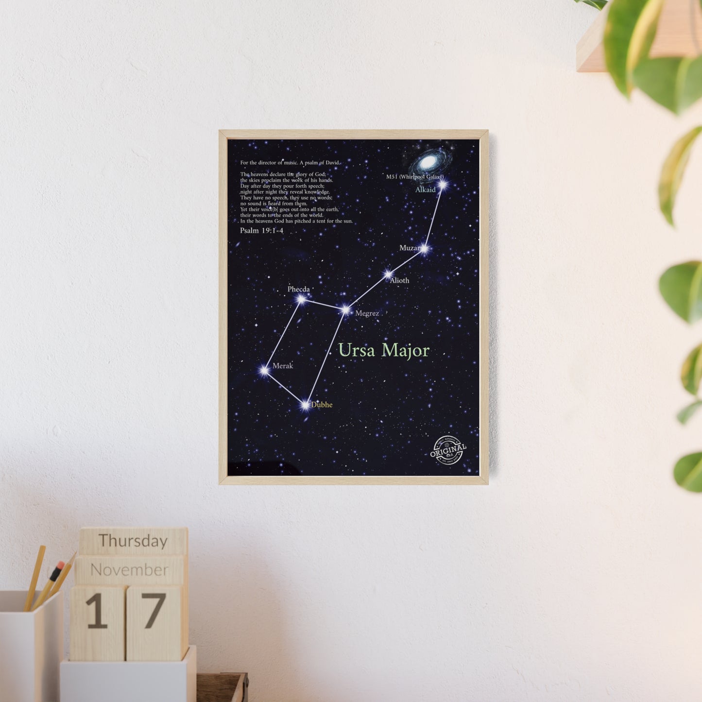 Ursa Major Constellation Star Map Poster with Wooden Frame — Astrology Wall Art