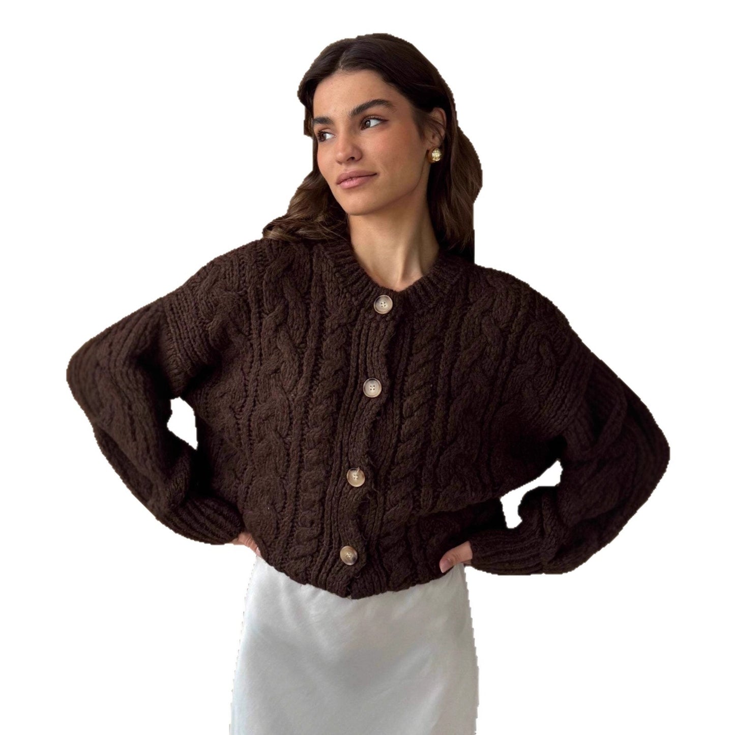 Women's Twist Fashion Round Neck Retro Long Sleeve Sweater