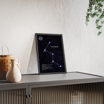 Cassiopeia Constellation Poster with Wooden Frame — Star Map Wall Art