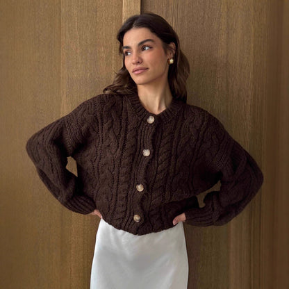 Women's Twist Fashion Round Neck Retro Long Sleeve Sweater