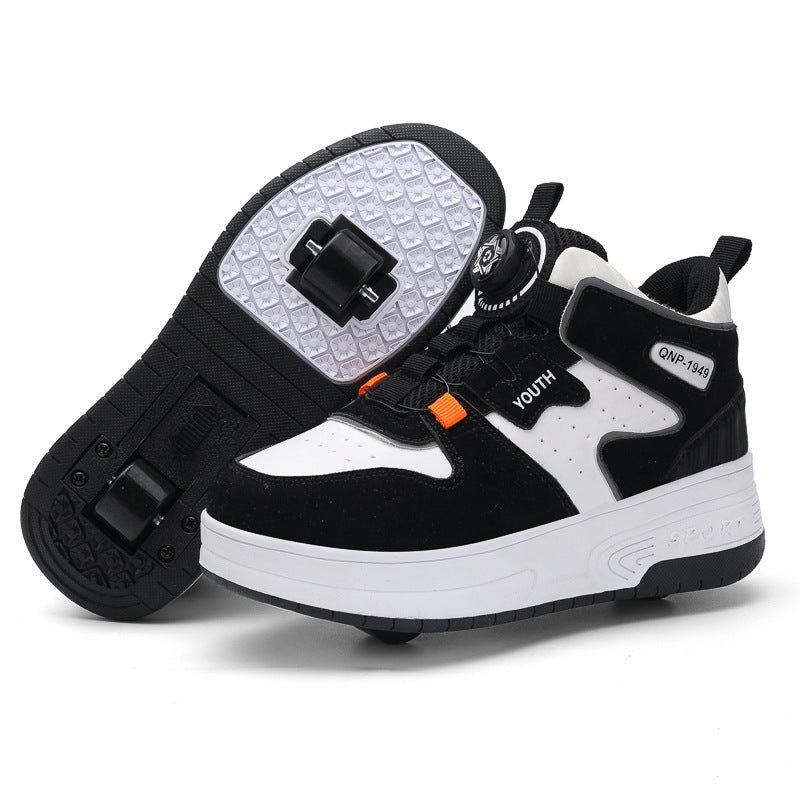Mesh-Panel Dual-wheel Walking Shoes For Kids