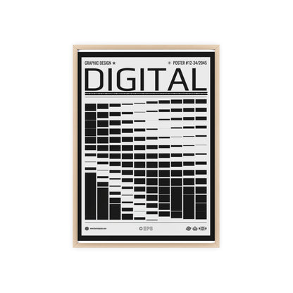 Digital Grid Poster with Wooden Frame — Modern Black & White Wall Art