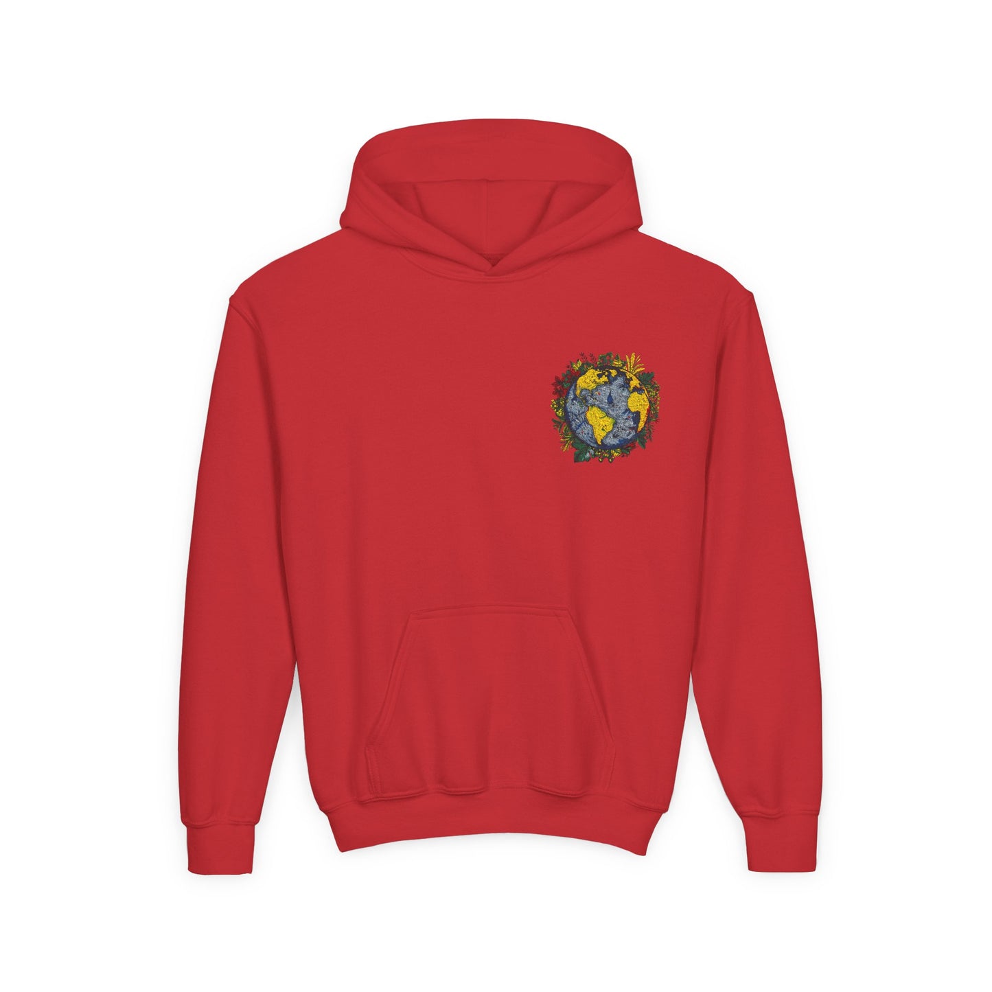 Youth Hoodie — Earth Floral Heart Graphic Kids Sweatshirt