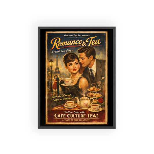 Romance & Tea Vintage Cafe Poster — Framed Wall Art