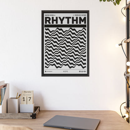 Rhythm Wave Art Poster with Wooden Frame — Black & White Modern Wall Print
