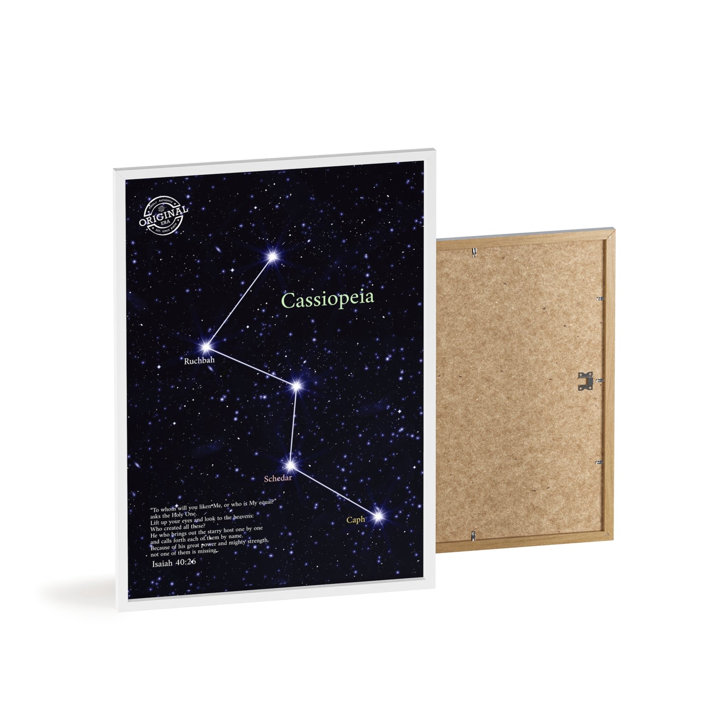 Cassiopeia Constellation Poster with Wooden Frame — Star Map Wall Art