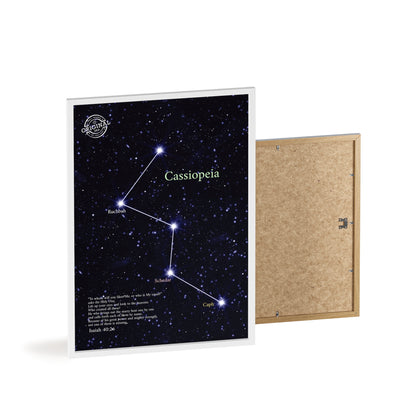 Cassiopeia Constellation Poster with Wooden Frame — Star Map Wall Art