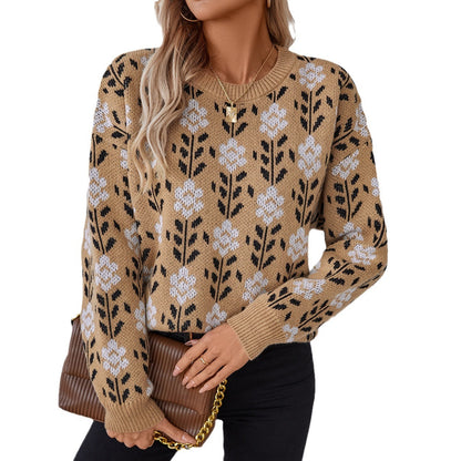 Women's Flower Jacquard Pullover Sweater
