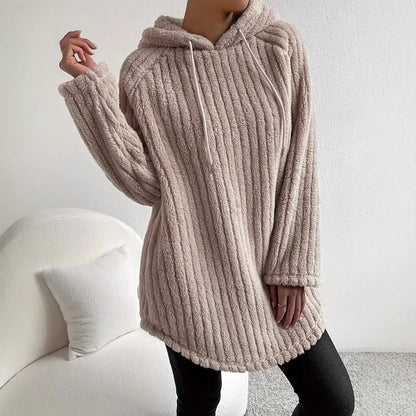 Women's Long Sleeve Loose Casual Curved Hem Hoodie