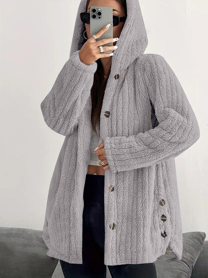 Women's Regular Sleeve Hooded Loose Plush Coat