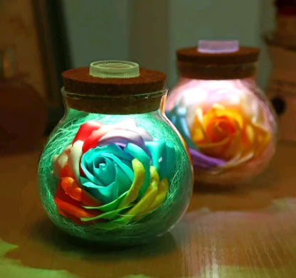 Creative Lucky Star Glass Bottle Soap Flower Night Light