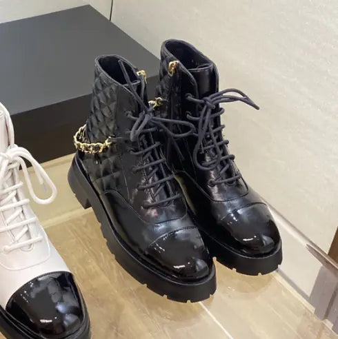 French Side Zipper Chunky Heel Round Toe Short Boots