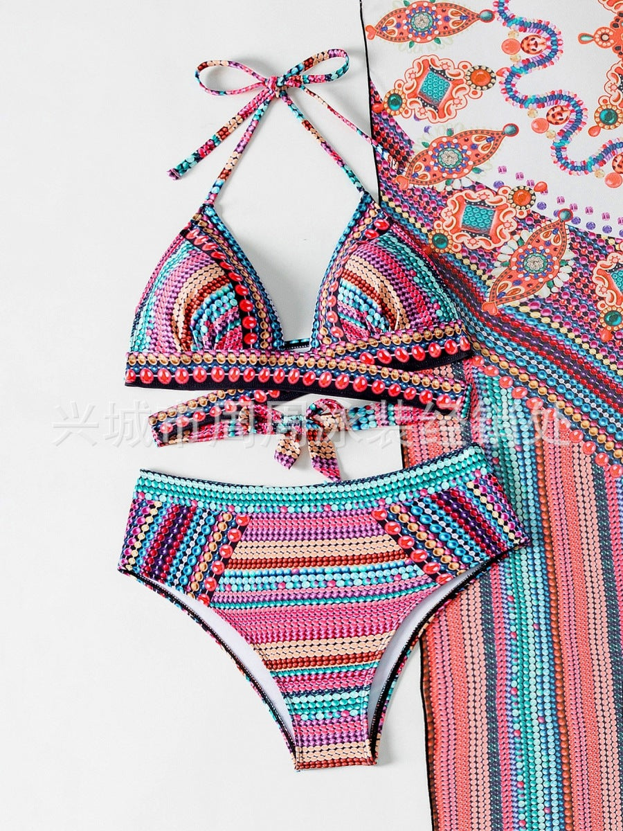 Three-Piece Bikini Set with Shawl