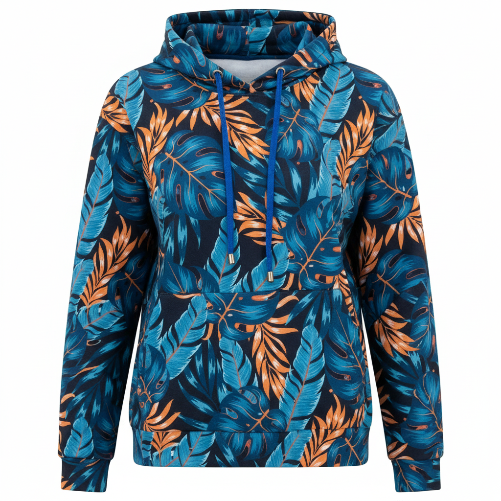 Women's Floral Hooded Rope Pocket Sweatshirt