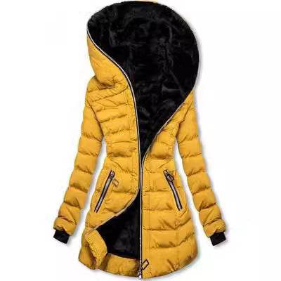 Mid-length Hooded Warm Fleece Padded Jacket