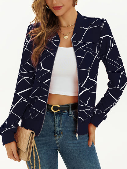 Women's Elegant Patterned Zip Up Bomber Jacket