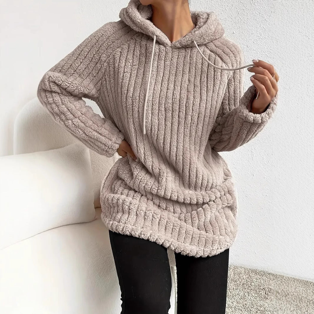 Women's Long Sleeve Loose Casual Curved Hem Hoodie
