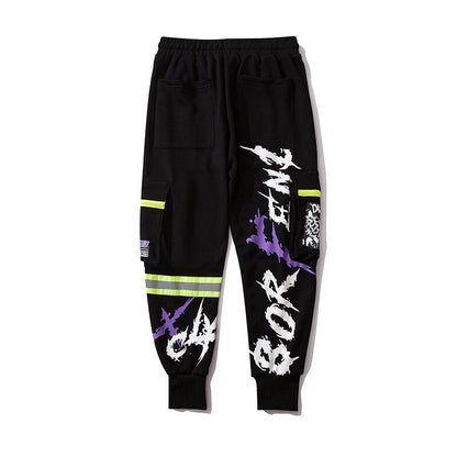 Pocket Letter Printed Harem Pants for Trendy Style